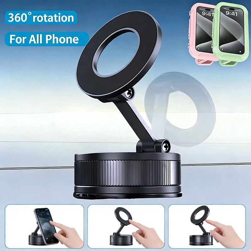 Vacuum Magnetic Car Phone Holder | 360° Adjustable Suction System | Executive Foldable Pocket-Sized Mobile Mount