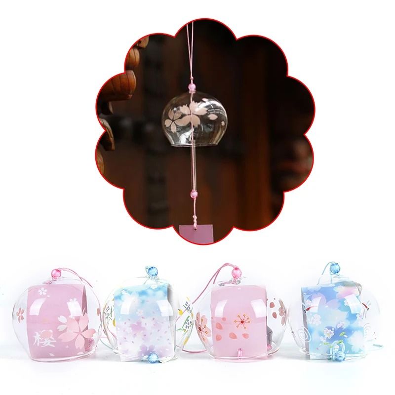 Japanese Sakura Glass Wind Chimes | Hand-Painted Cherry Blossom Hanging Craft