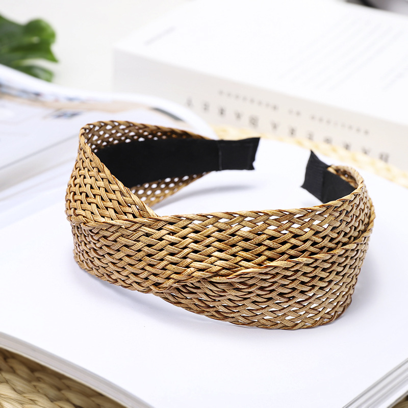 Weaving Cross Hair Hoop, Beach Style Straw Headband, Wide-Brimmed Headwear