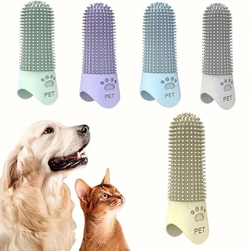 360° Silicone Pet Finger Toothbrush – Soft Dog & Cat Tooth Cleaning Brush