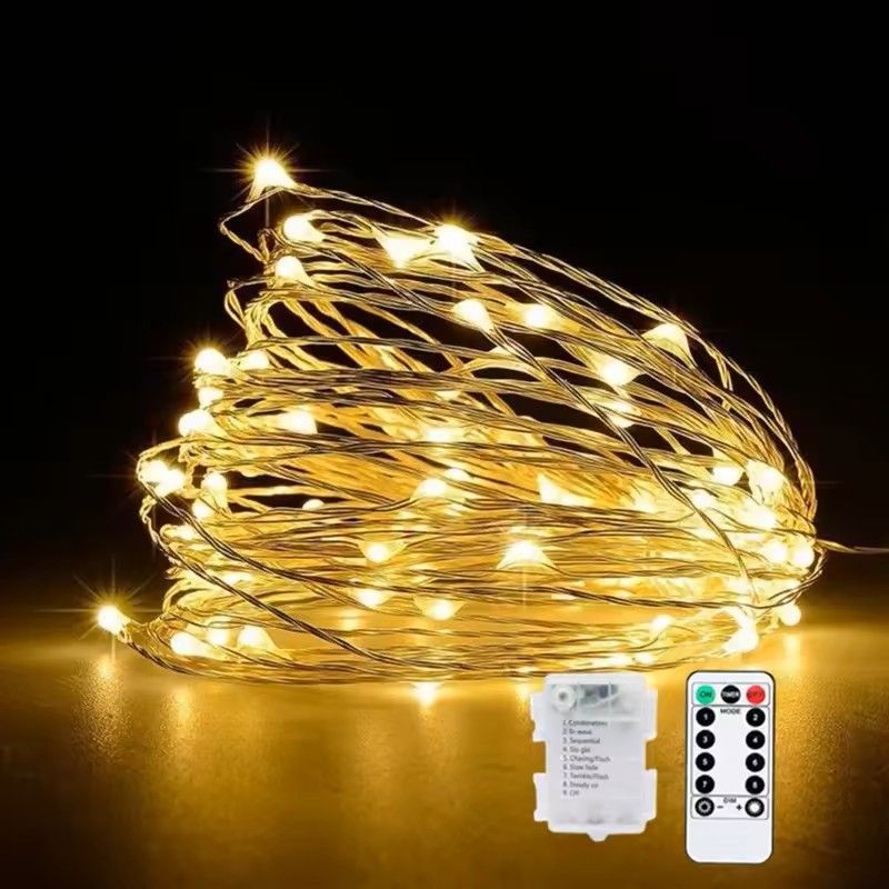 Battery Operated Silver Copper Wire String Lights with Remote