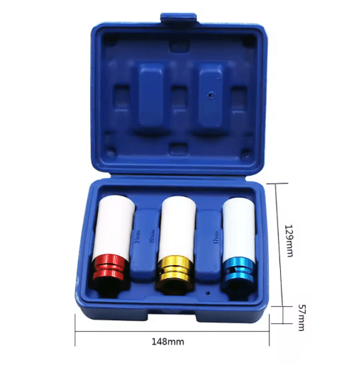 3-Piece Lug Nut Socket Set with Wheel Protection Sleeves (17/19/21mm Impact Socket Set)