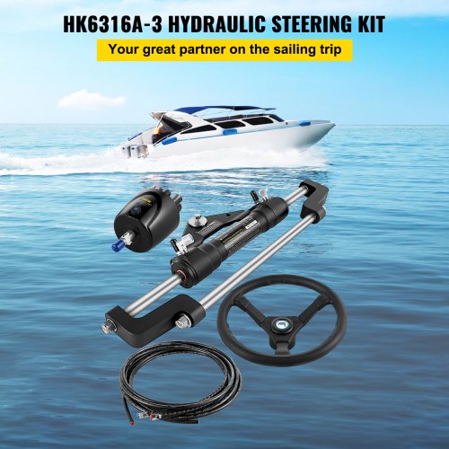 Hydraulic Boat Steering Kit with Helm Pump, 300HP Outboard System & 16ft Hydraulic Steering Hose