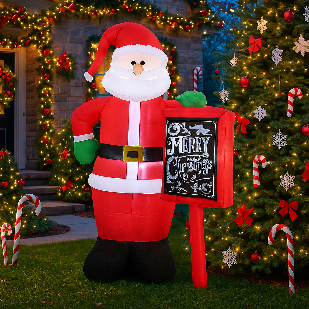 Inflatable Toy Christmas Decorations, Santa Claus Holding Sign Toy, Ornaments With LED Lights, Home Yard Holiday Decor