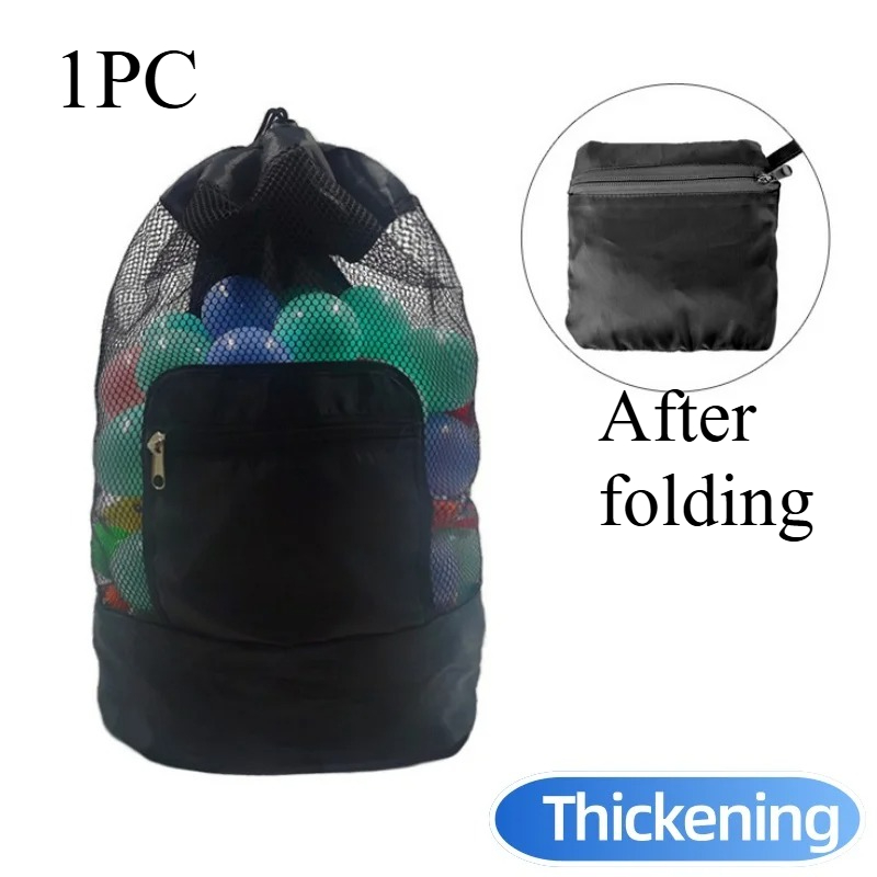 Foldable Mesh Beach Toy Bag Drawstring Backpack with Zipper Pocket