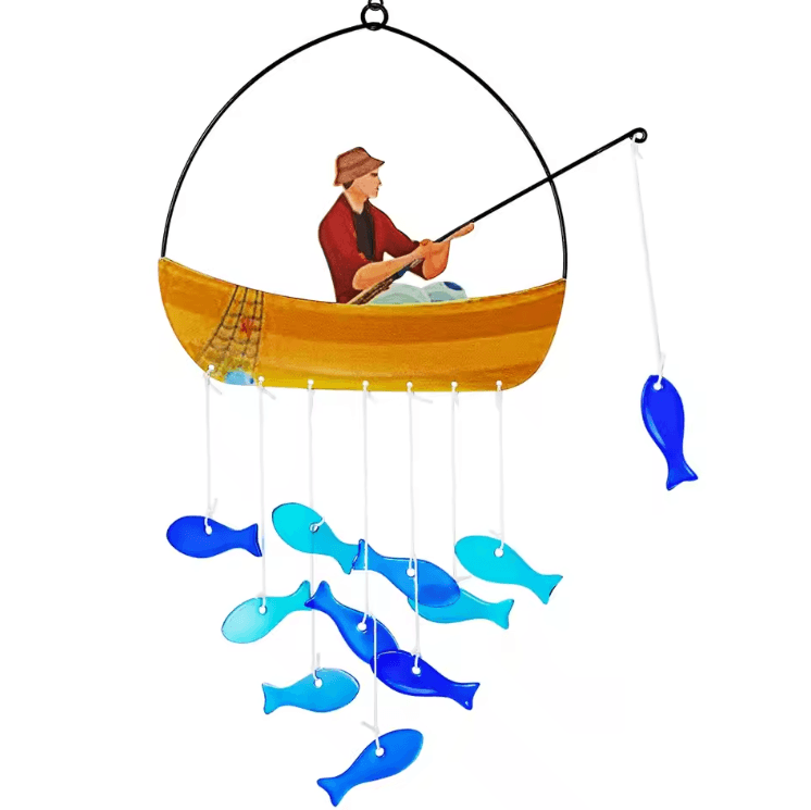21 Blue Sea Glass Fish Wind Chimes – Coastal Outdoor Hanging Garden Decor