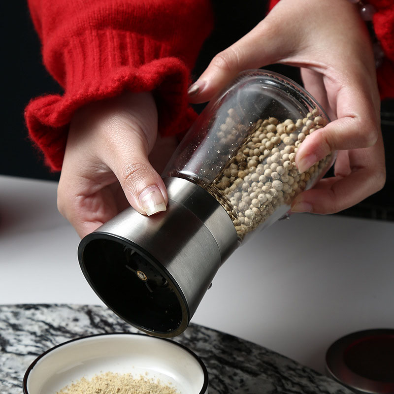 Stainless Steel Pepper Grinder and Glass Seasoning Bottle – Premium Spice Crusher for Home Kitchen