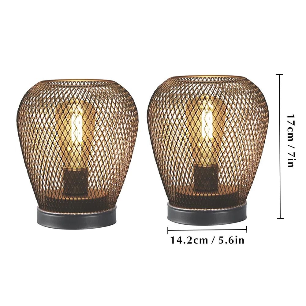 LED Lantern Table Lamp Set Metal Cage Cordless Decorative Light