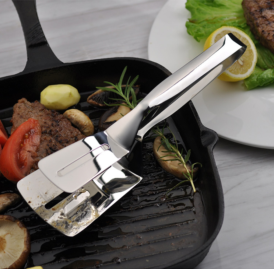 Stainless Steel Frying Shovel Clip Multifunctional Steak BBQ Tongs Frying Fish Spatula Clip Household Kitchen Tool