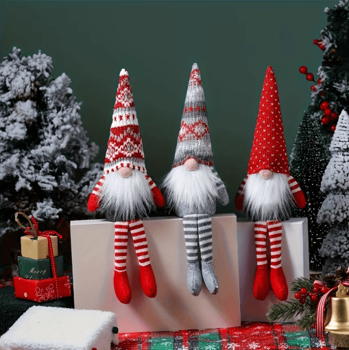 Nordic Christmas Gnome Plush Doll and Faceless Holiday Tabletop Decoration