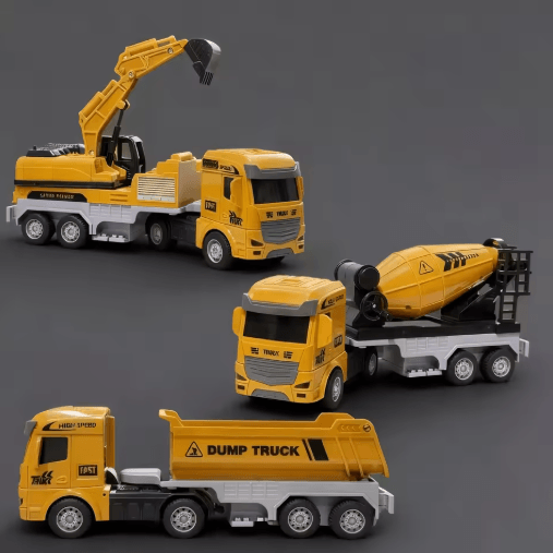 Inertia Construction Vehicle Set for Kids Mixer Digger Tipper Truck Engineering Playset Ages 3+