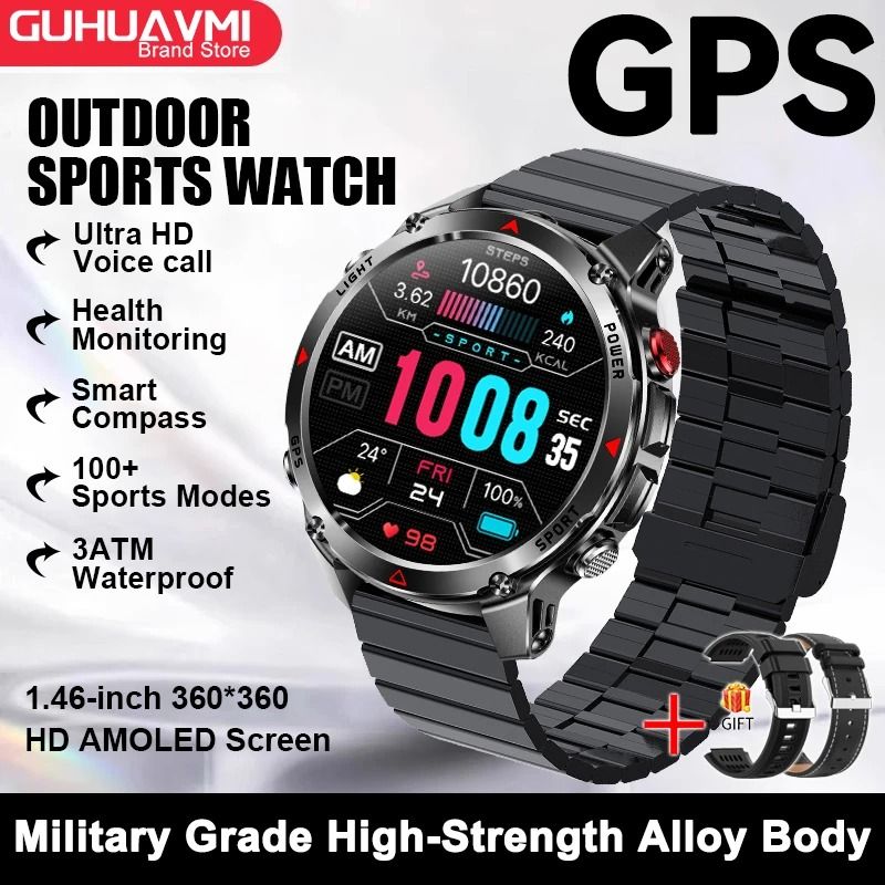 2025 GPS Map Navigation Smartwatch | AMOLED HD Display & Compass | Executive 3ATM Waterproof NFC Bluetooth Call System