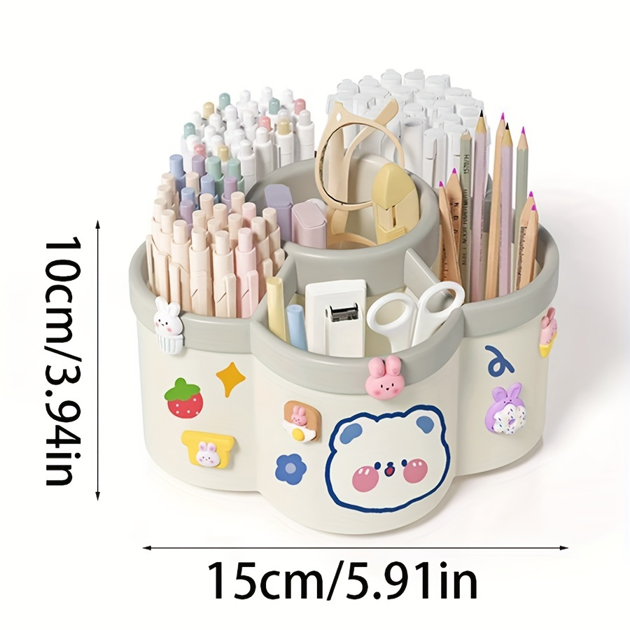 Durable PP Rotating Desk Organizer, Multi-Compartment Storage Caddy for Makeup & Office Stationery, Ideal for Home Use