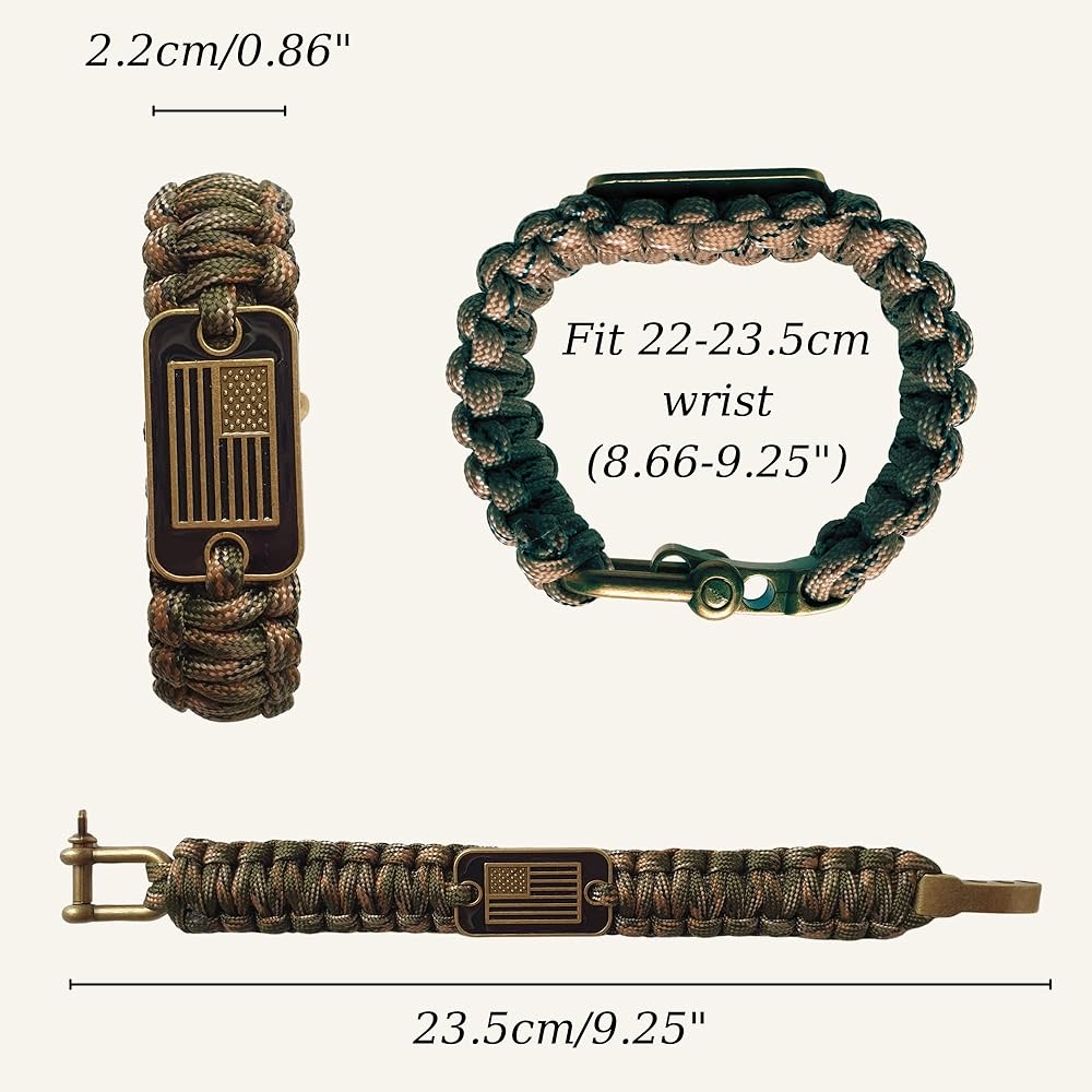 Tactical Survival Paracord Bracelet for Men with Bronze USA Flag Adjustable Outdoor Gear