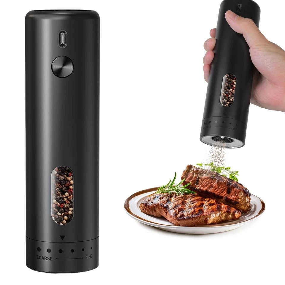 USB Electric Pepper Grinder, Salt Grinder Machine for Kitchen, Level Adjustable Coarseness, Rechargeable, Compact Desi