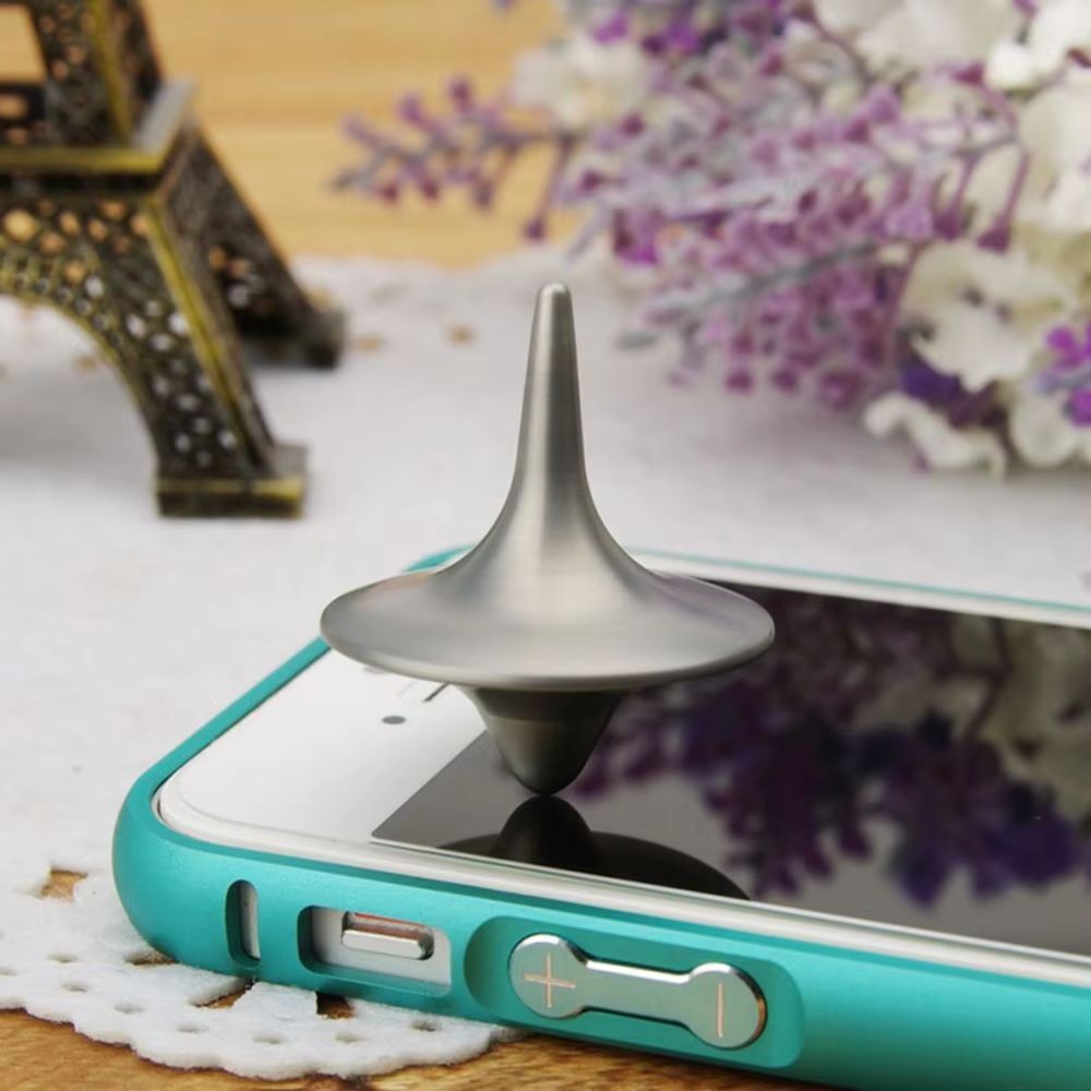 Metal Gyro Precision Silver Spinning Top with Movie Totem Print
