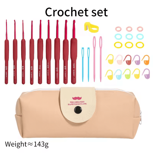 Ergonomic Extra-Long Crochet Hook Set – Complete Beginner Crochet Kit with Case