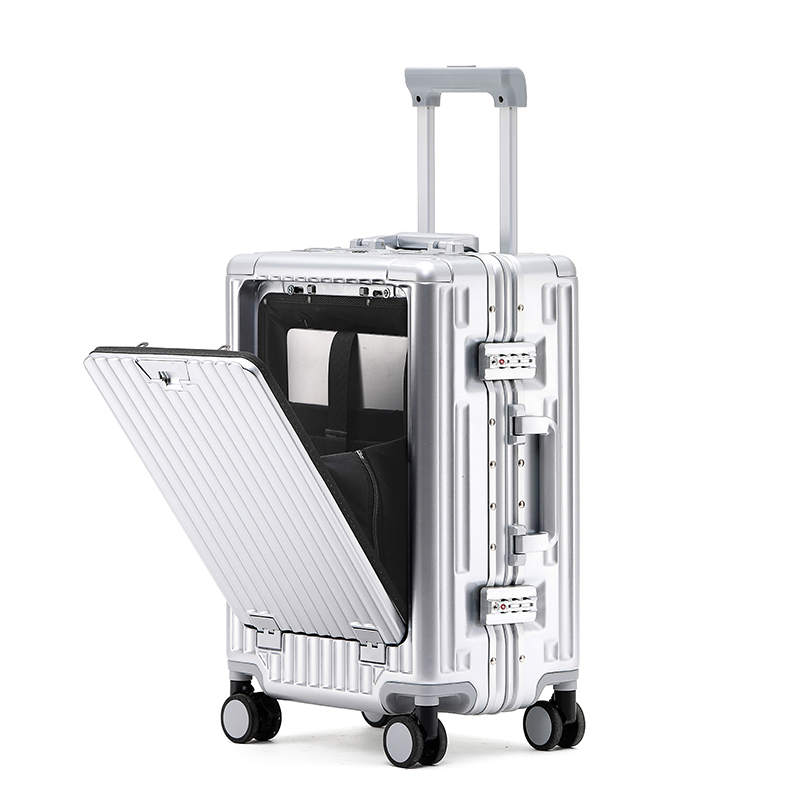 Aluminum Frame Trolley Case, Silent Wheels, Mobile Phone Holder, USB Charging for Vacation & Business Trips