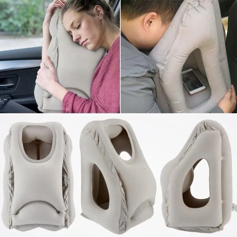 Inflatable Travel Pillow Airplane Neck Pillow With Chin Support Portable Headrest Cushion