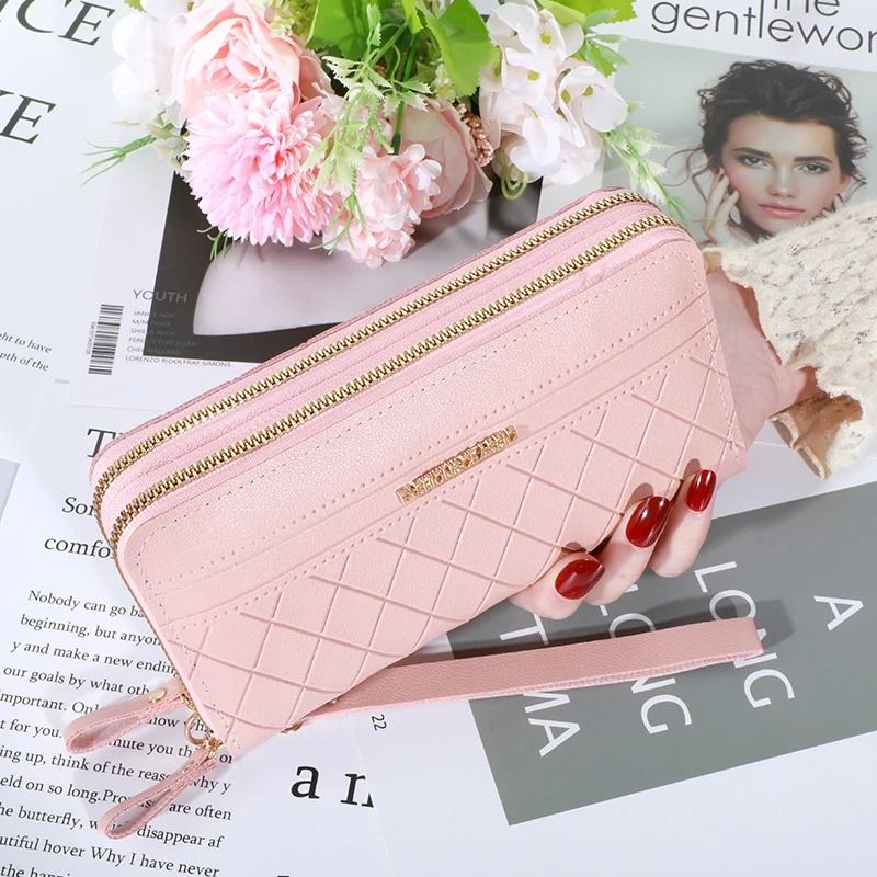 Long Womens Clutch Wallet with Double Zipper and Tassel Accent