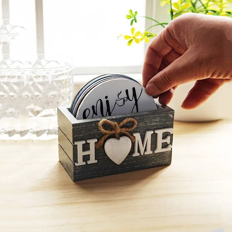 Home Love Wooden Coaster Set – Insulated Anti-Scald Tableware & Decor