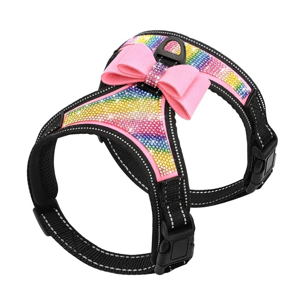 Reflective Rhinestone Dog Harness Vest with Bow Accent