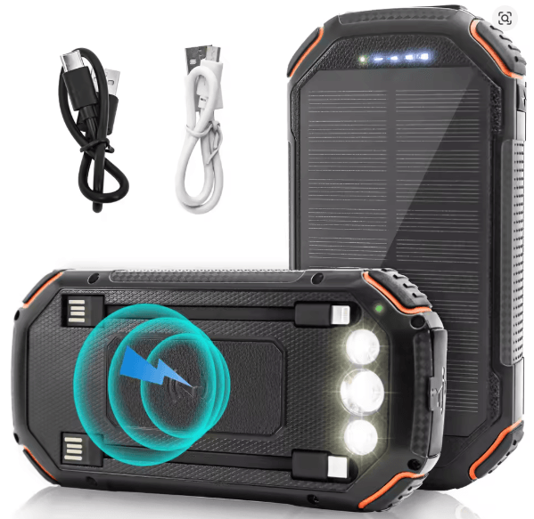 36000mAh Solar Power Bank with Wireless Charging PD 18W Fast Charge Portable Charger with Built-in Cables