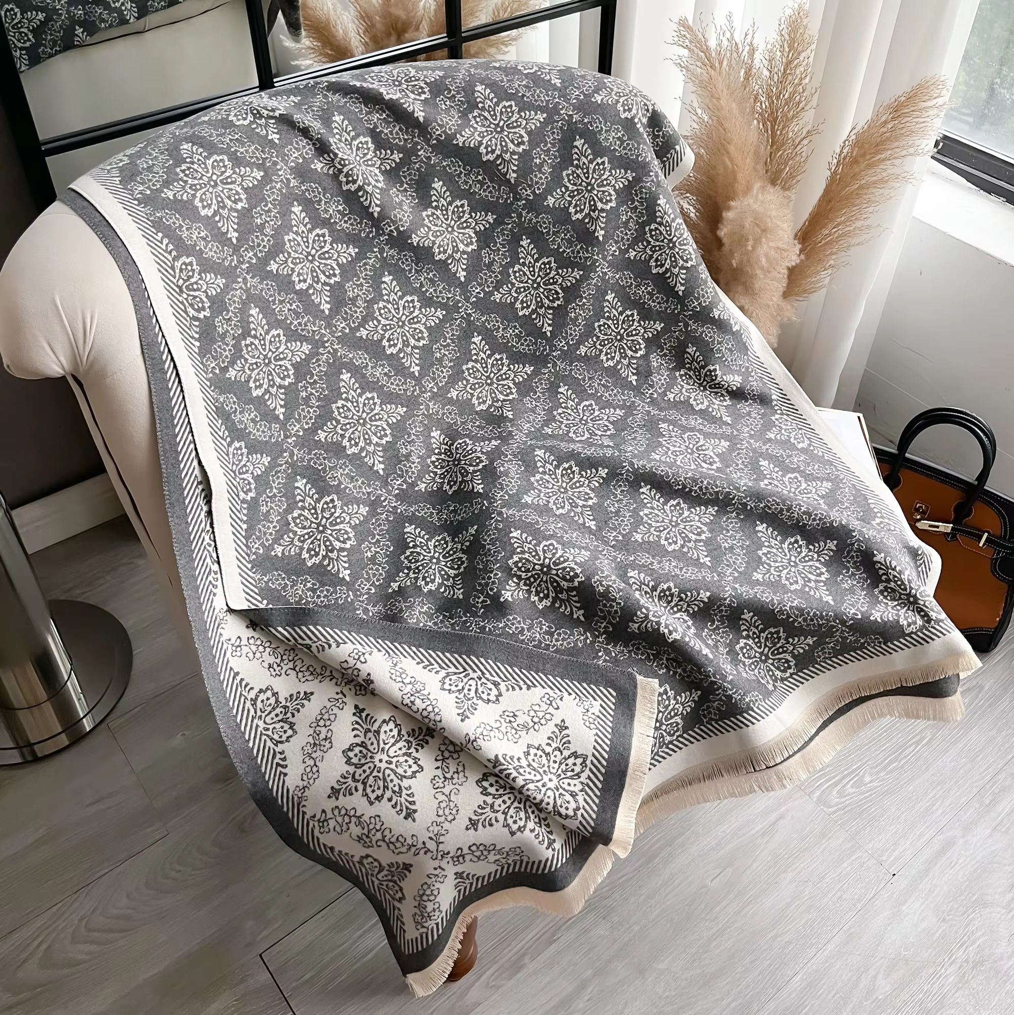 Reversible Ethnic Style Warm Pashmina Shawl Cashmere Feel Scarf Wrap