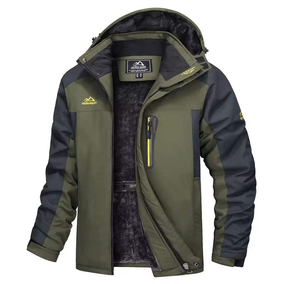 Mens Waterproof Ski Jacket with Fleece Lining and Removable Hood