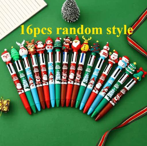 Christmas Ballpoint Pens Set 16pcs Multi Color Santa Claus Holiday Gift Pens