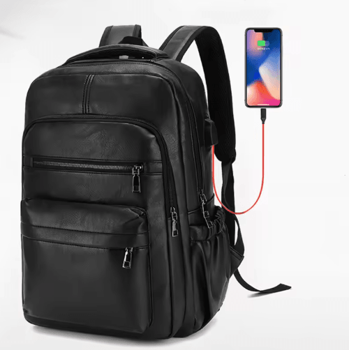 USB Charging Leather Laptop Backpack – Anti-Theft Large Capacity Travel Bag