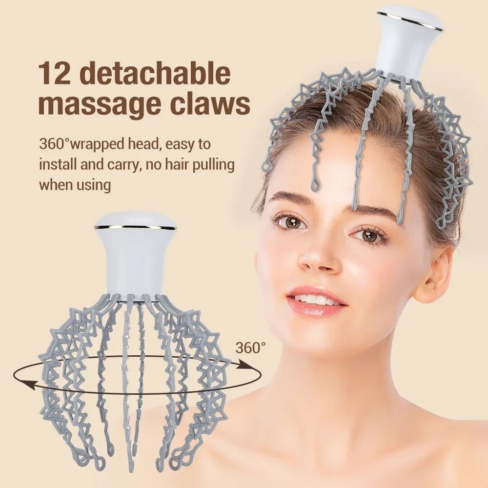 Electric Octopus Claw Scalp Massager with Hands Free Design for Stress Relief and Hair Stimulation
