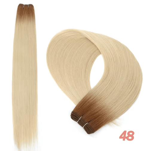 32-Inch Ombre Straight Synthetic Hair Bundle, 200g High-Temperature Fiber (27/613, Brown, Grey, M618)