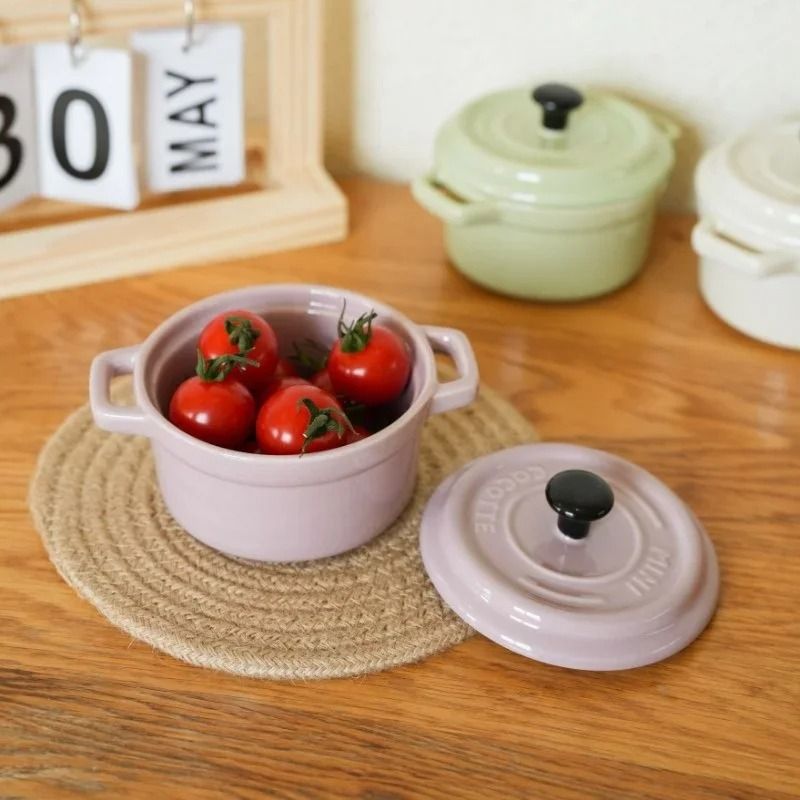 200ML Mini Ceramic Casserole Dish – Oven Safe Ramekin with Lid & Handles