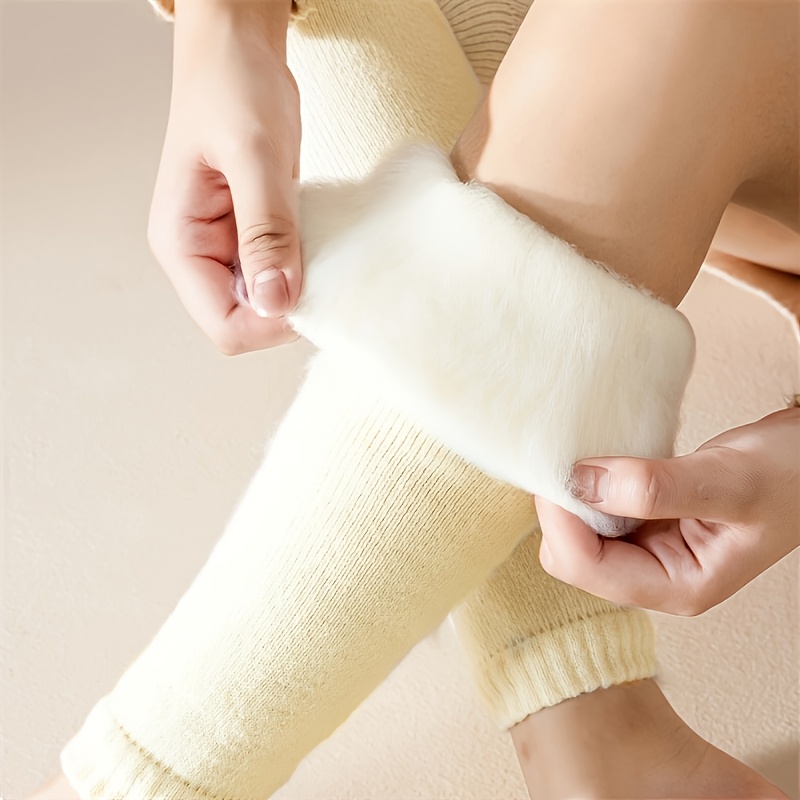 Thermal Knee High Stockings for Women Plush Lined Windproof Winter Leg Covers