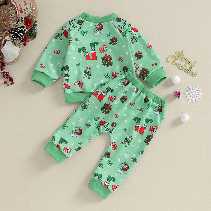 2Pcs Baby Christmas Outfits Set, Long Sleeve Letter Print Sweatshirt & Pants for Toddlers Warm Holiday Gift