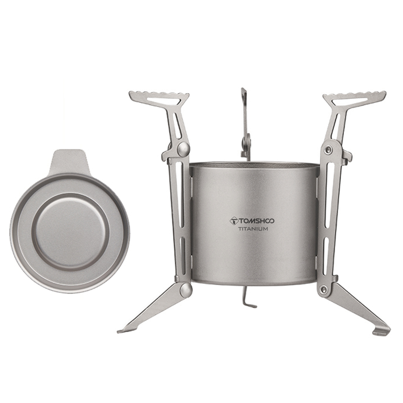 Ultralight Titanium Alcohol Stove with Fire Cover & Foldable Pot Stand