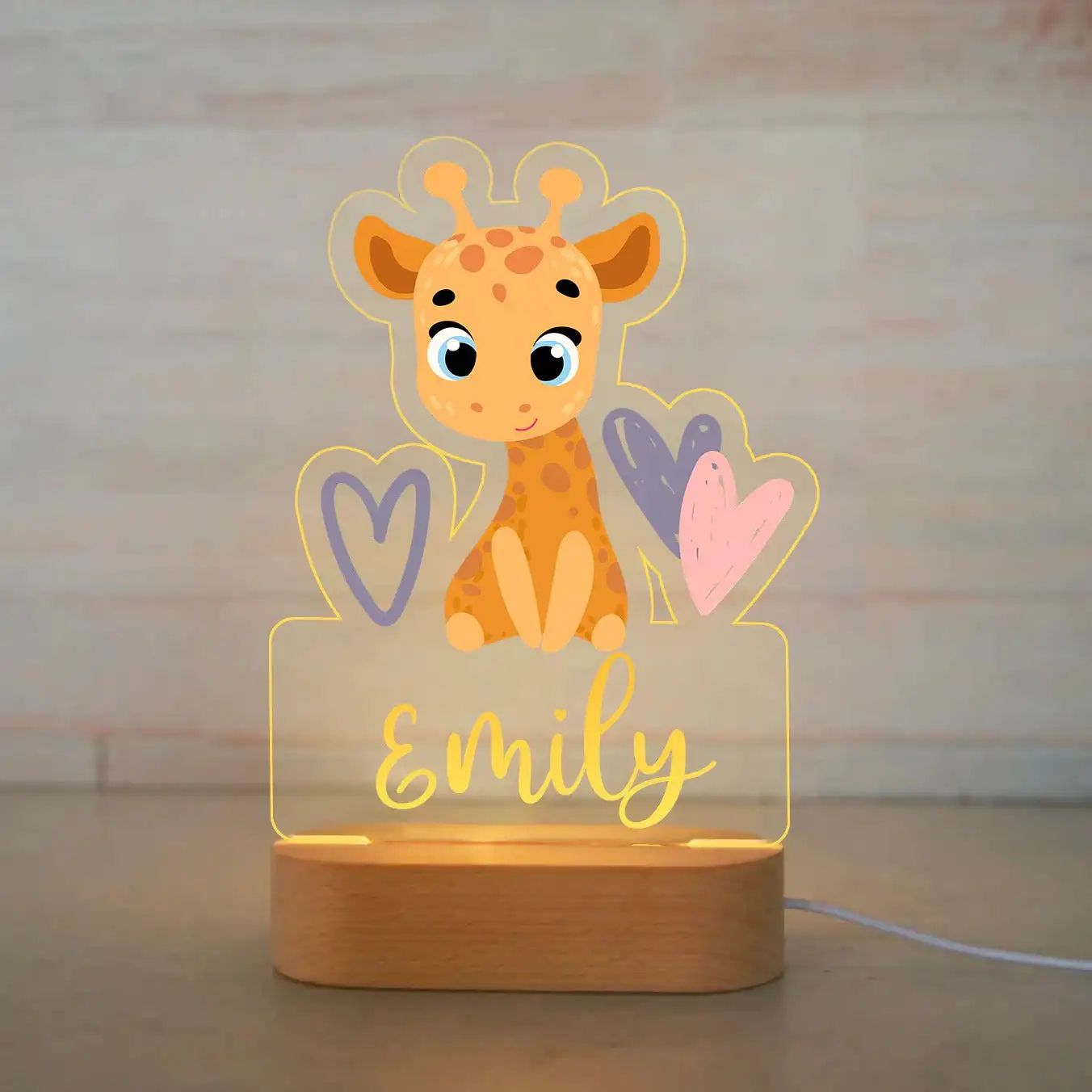 Personalized Kids Night Light Custom Name Animal Acrylic Lamp