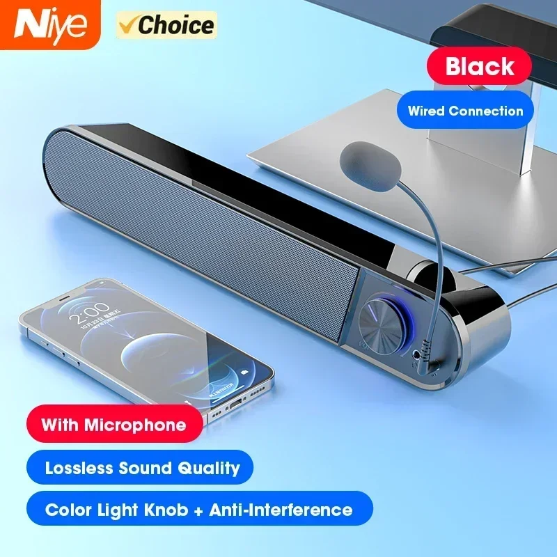 Niye USB Wired Subwoofer Sound Bar with LED Light for TV, PC, Laptop & Phone