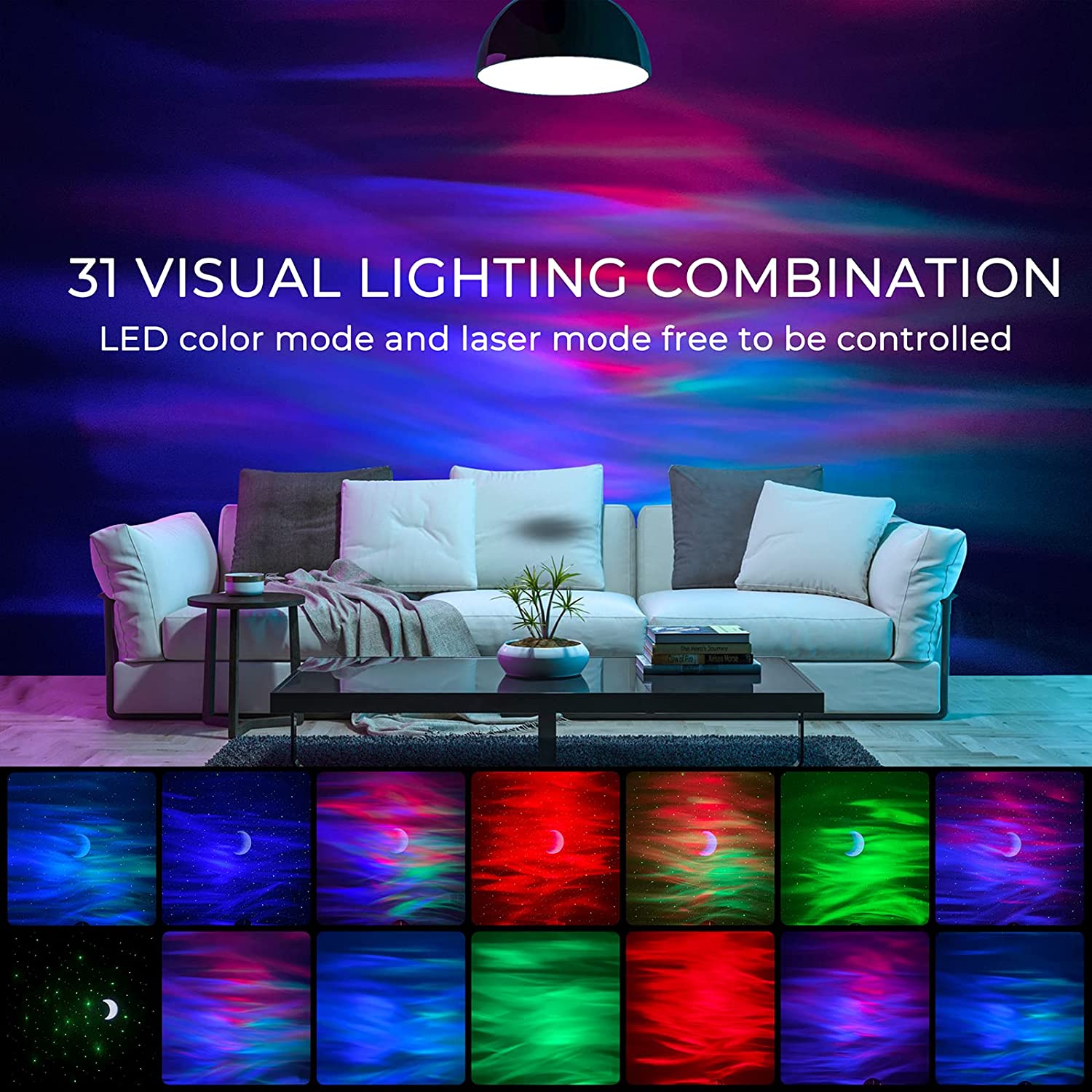 Aurora Galaxy Star Projector Lamp with Bluetooth Music Speaker and Northern Lights Starry Sky Night Light