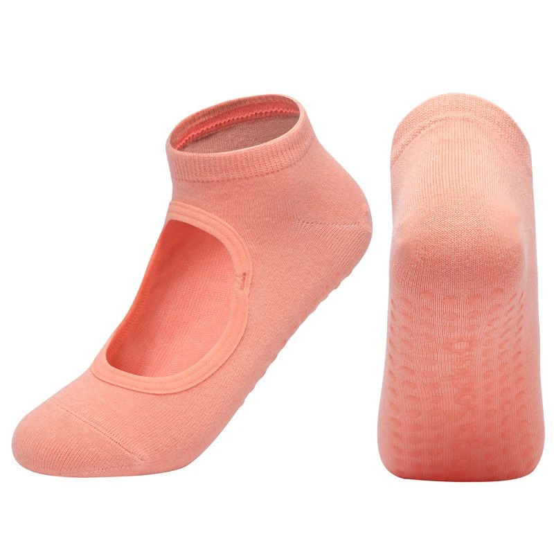 Customized Womens Backless Anti-Slip Pilates Socks – Breathable Cotton 5-Toe Yoga & Ballet Fitness Grip Socks