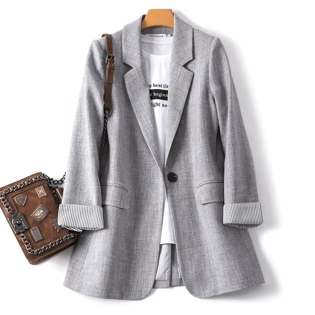 Elegant Plaid Women Blazer Long Sleeve Casual Office Jacket