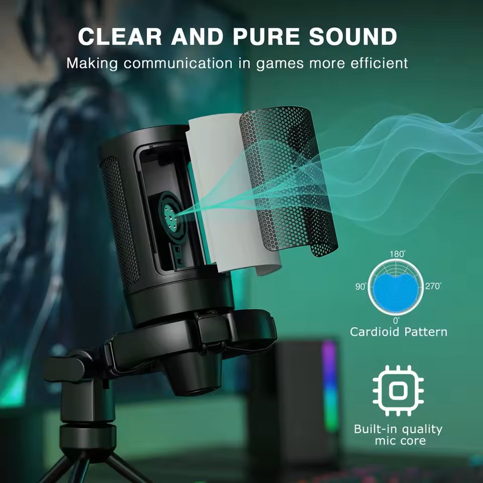 RGB USB Gaming Microphone with Touch Mute and Tripod Stand