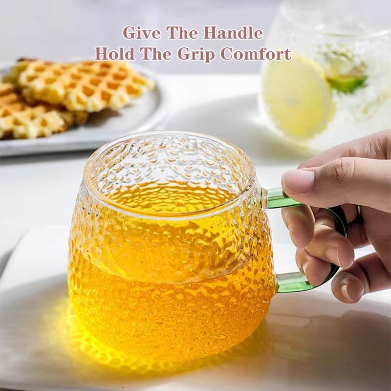 13.53 fl oz Hammer Pattern Heat Resistant Glass Coffee Mug with Handle