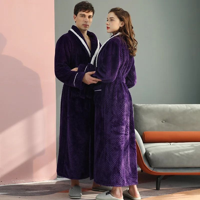 Winter Lovers Thick Flannel Couple Long Bathrobe Set