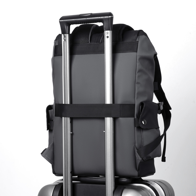 Waterproof PU Leather Mens Laptop Backpack with USB Charging