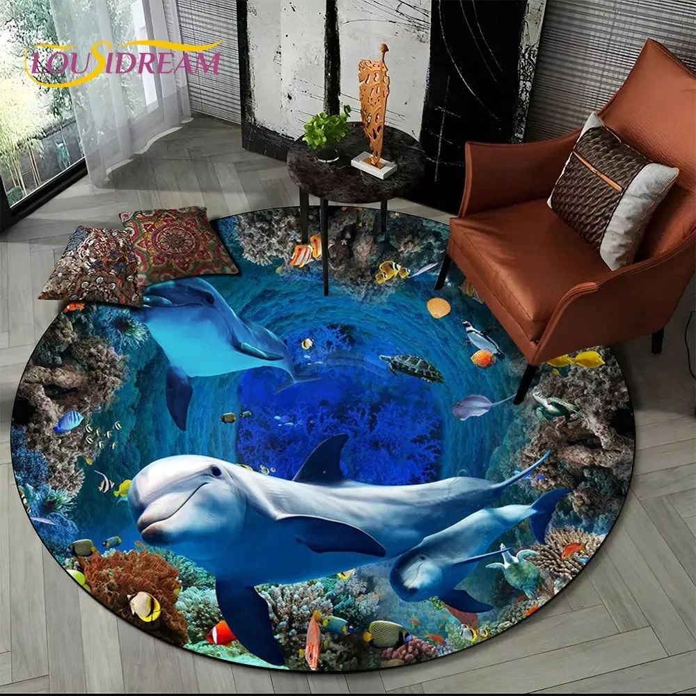 3D Ocean Illusion Dolphin Rug – Non-Slip underwater area rug for Living Room & Bedroom Decor