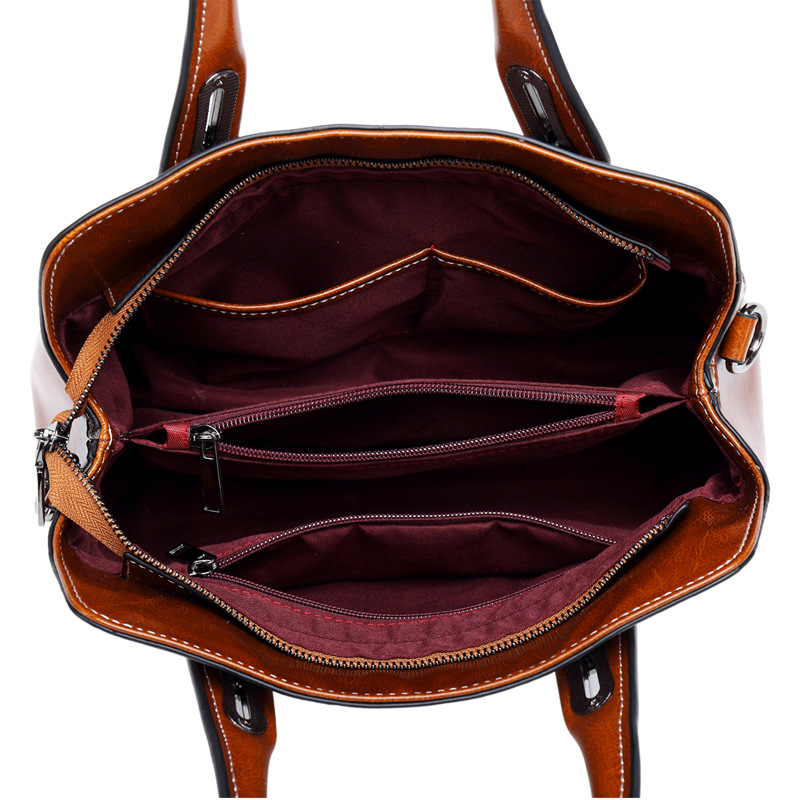 Genuine Leather Women's Handbag, Top Handle, Shoulder, Crossbody Bag, Fashion Oil Wax Cowhide Messenger Tote