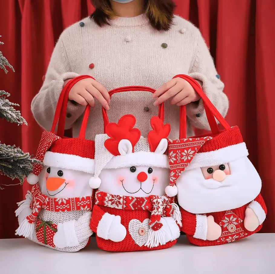 Festive Christmas Gift Tote Bags for Kids | Cartoon Christmas Eve Candy Gift Sacks