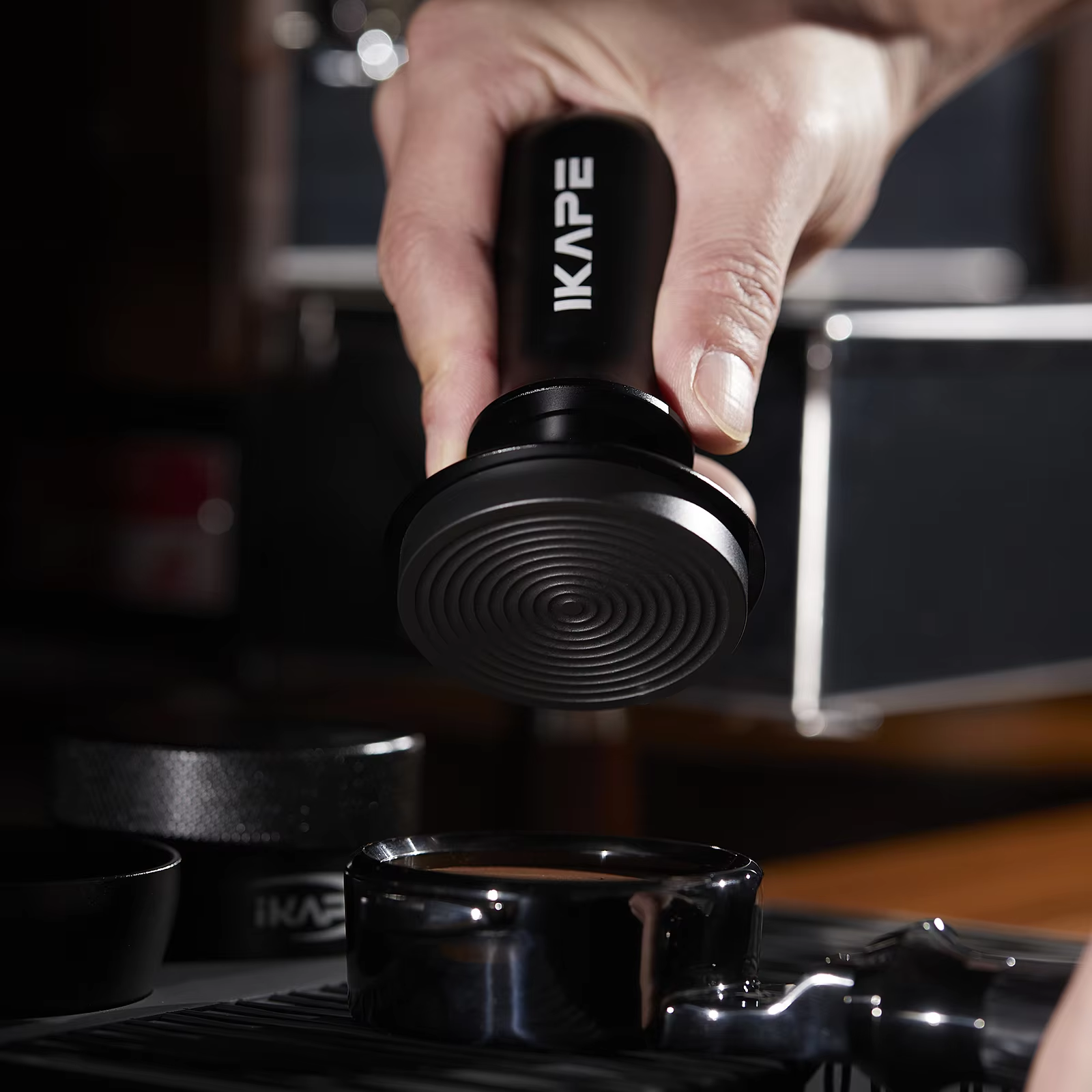 Espresso Walnut Tamper, Spring Loaded with Titanium PVD Coating
